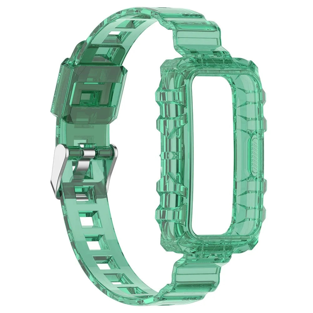 For Huawei Band 7/Band 6/Honor Band 6 Replacement Transparent TPU Watch Strap Wrist Band with Watch Case - Transparent Green - 4