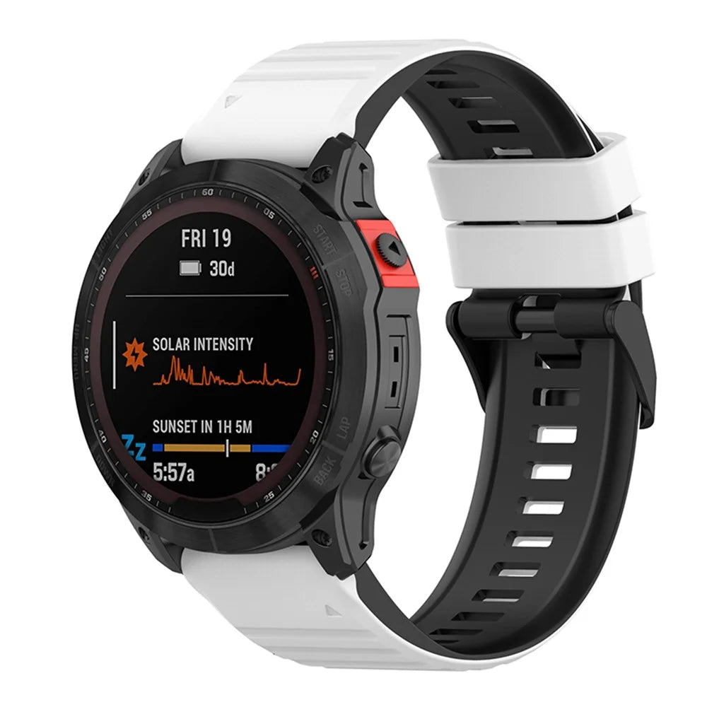 For Garmin Fenix 7X/6X/5X 26mm Replacement Smart Watch Strap Dual Color Silicone Watchband - White/Black - 1