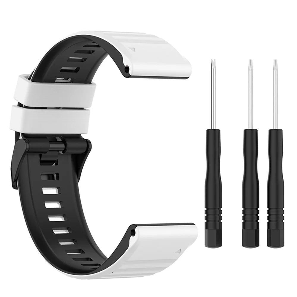 For Garmin Fenix 7X/6X/5X 26mm Replacement Smart Watch Strap Dual Color Silicone Watchband - White/Black - 6
