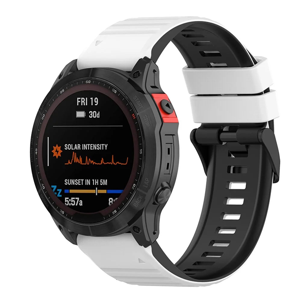For Garmin Fenix 7 / 6 / 5 / Amazfit Falcon Silicone Watch Band 22mm Dual Color Adjustable Smart Watch Strap Replacement - White / Black - 1