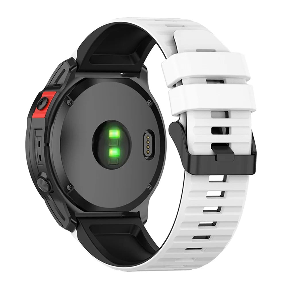 For Garmin Fenix 7 / 6 / 5 / Amazfit Falcon Silicone Watch Band 22mm Dual Color Adjustable Smart Watch Strap Replacement - White / Black - 2