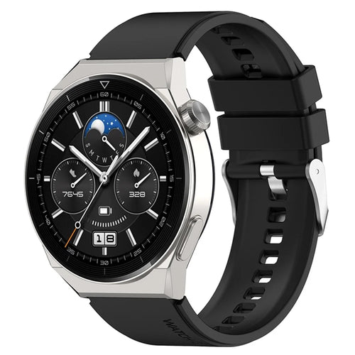 For Huawei Watch GT 3 Pro 46mm/GT 2 46mm Pro/GT 2 46mm Silicone Watch Band 22mm Adjustable Wrist Strap with Silver Pin Buckle - Black - 1