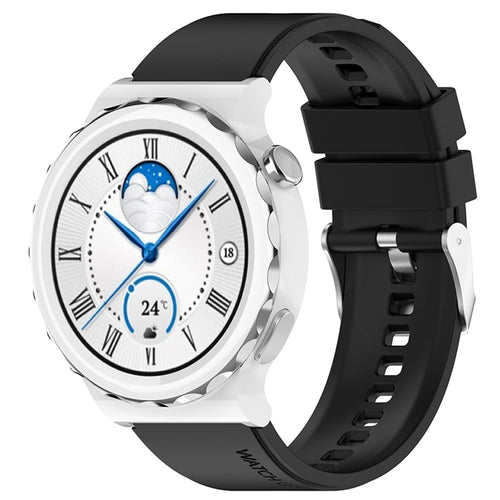 For Samsung Watch Heart-S / Heart-L / Galaxy Watch6 40mm 44mm / Watch6 Classic 43mm 47mm / Watch 5 40mm 44mm / 5 Pro 45mm / Watch4 40mm 44mm Silicone Watch Band 20mm Smart Watch Wrist Strap with Silver Steel Buckle - Black - 1