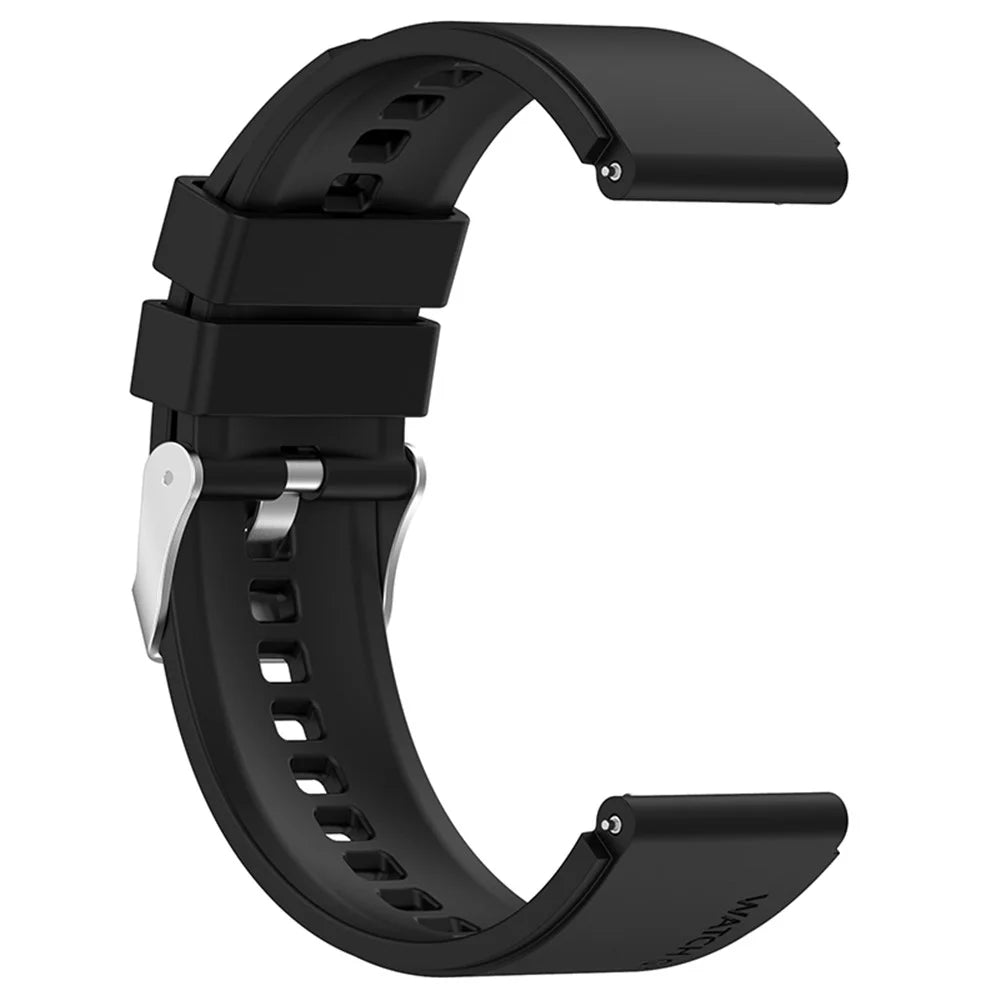 For Samsung Watch Heart-S / Heart-L / Galaxy Watch6 40mm 44mm / Watch6 Classic 43mm 47mm / Watch 5 40mm 44mm / 5 Pro 45mm / Watch4 40mm 44mm Silicone Watch Band 20mm Smart Watch Wrist Strap with Silver Steel Buckle - Black - 3