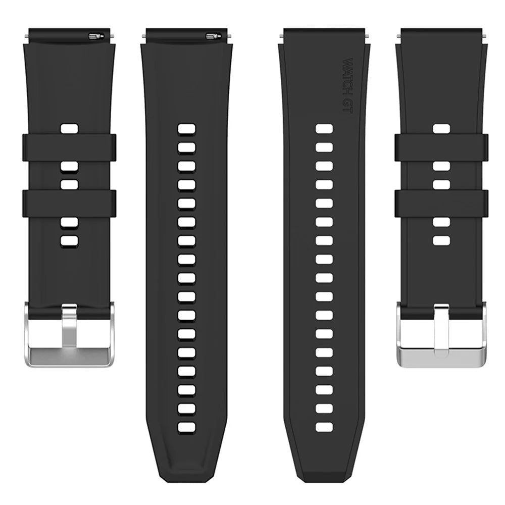 For Samsung Watch Heart-S / Heart-L / Galaxy Watch6 40mm 44mm / Watch6 Classic 43mm 47mm / Watch 5 40mm 44mm / 5 Pro 45mm / Watch4 40mm 44mm Silicone Watch Band 20mm Smart Watch Wrist Strap with Silver Steel Buckle - Black - 4