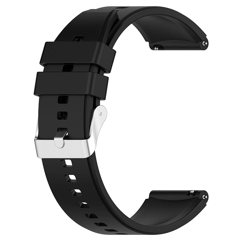 For Samsung Watch Heart-S / Heart-L / Galaxy Watch6 40mm 44mm / Watch6 Classic 43mm 47mm / Watch 5 40mm 44mm / 5 Pro 45mm / Watch4 40mm 44mm Silicone Watch Band 20mm Smart Watch Wrist Strap with Silver Steel Buckle - Black - 5