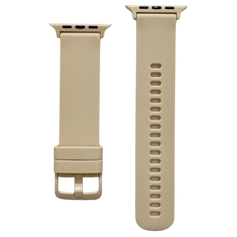 For Apple Watch Series 11 10 42mm / 9 8 7 41mm / SE3 SE2 SE 6 5 4 40mm / 3 2 1 38mm Textured Silicone Smart Watch Band Wrist Strap Replacement - Khaki - 1