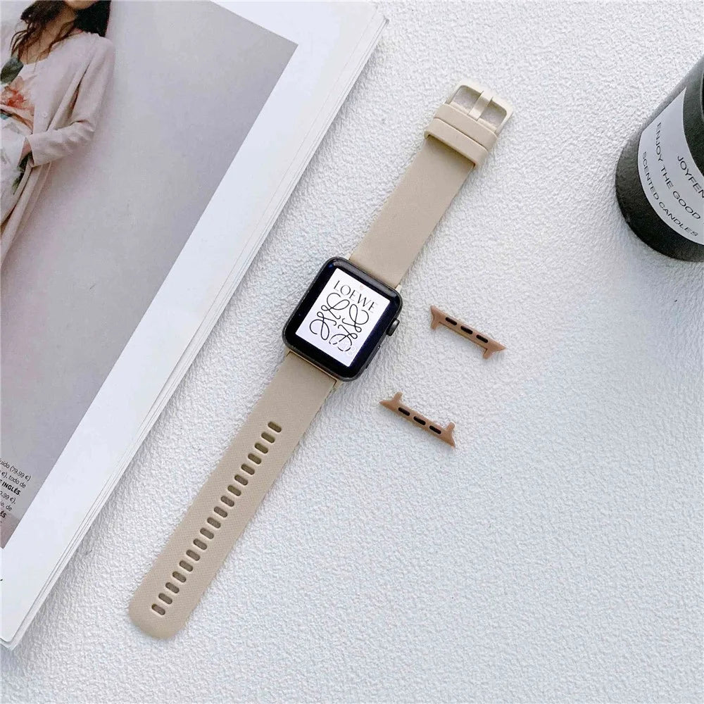 For Apple Watch Series 11 10 42mm / 9 8 7 41mm / SE3 SE2 SE 6 5 4 40mm / 3 2 1 38mm Textured Silicone Smart Watch Band Wrist Strap Replacement - Khaki - 2