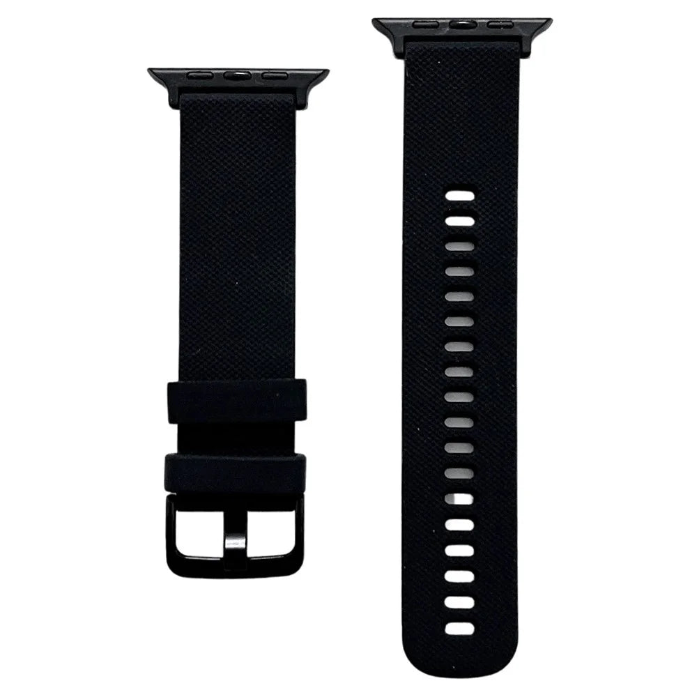 For Apple Watch Ultra 3 2 1 49mm / Series 11 10 46mm / 9 8 7 45mm / SE3 SE2 SE 6 5 4 44mm / 3 2 1 42mm Textured Silicone Watch Strap Adjustable Pin Buckle Wrist Band Replacement - Black - 1