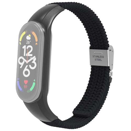 For Xiaomi Mi Band 7 Adjustable Nylon Braided Watch Band Replacement Wrist Strap with Stainless Steel Buckle - Black - 1