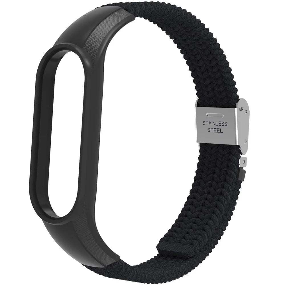 For Xiaomi Mi Band 7 Adjustable Nylon Braided Watch Band Replacement Wrist Strap with Stainless Steel Buckle - Black - 2