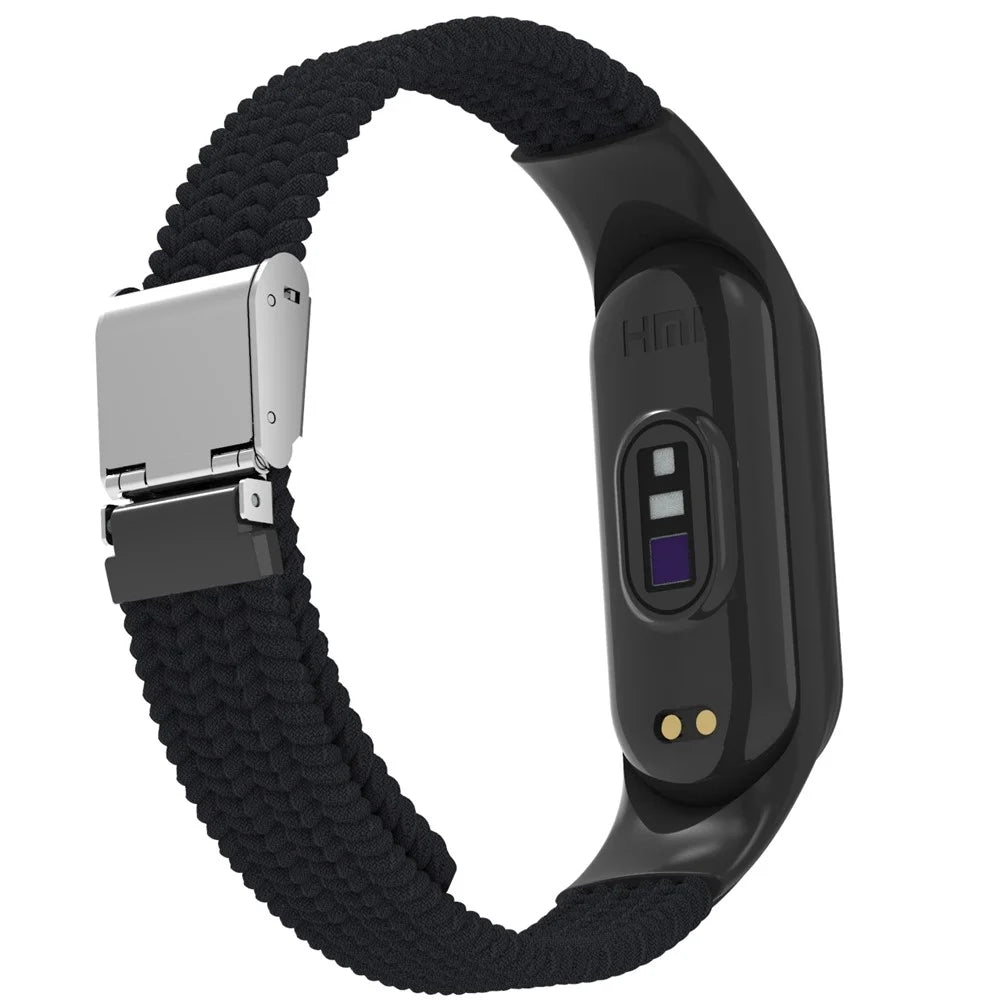For Xiaomi Mi Band 7 Adjustable Nylon Braided Watch Band Replacement Wrist Strap with Stainless Steel Buckle - Black - 3