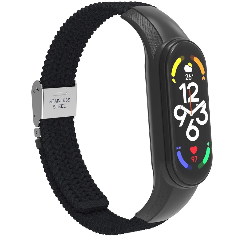For Xiaomi Mi Band 7 Adjustable Nylon Braided Watch Band Replacement Wrist Strap with Stainless Steel Buckle - Black - 4