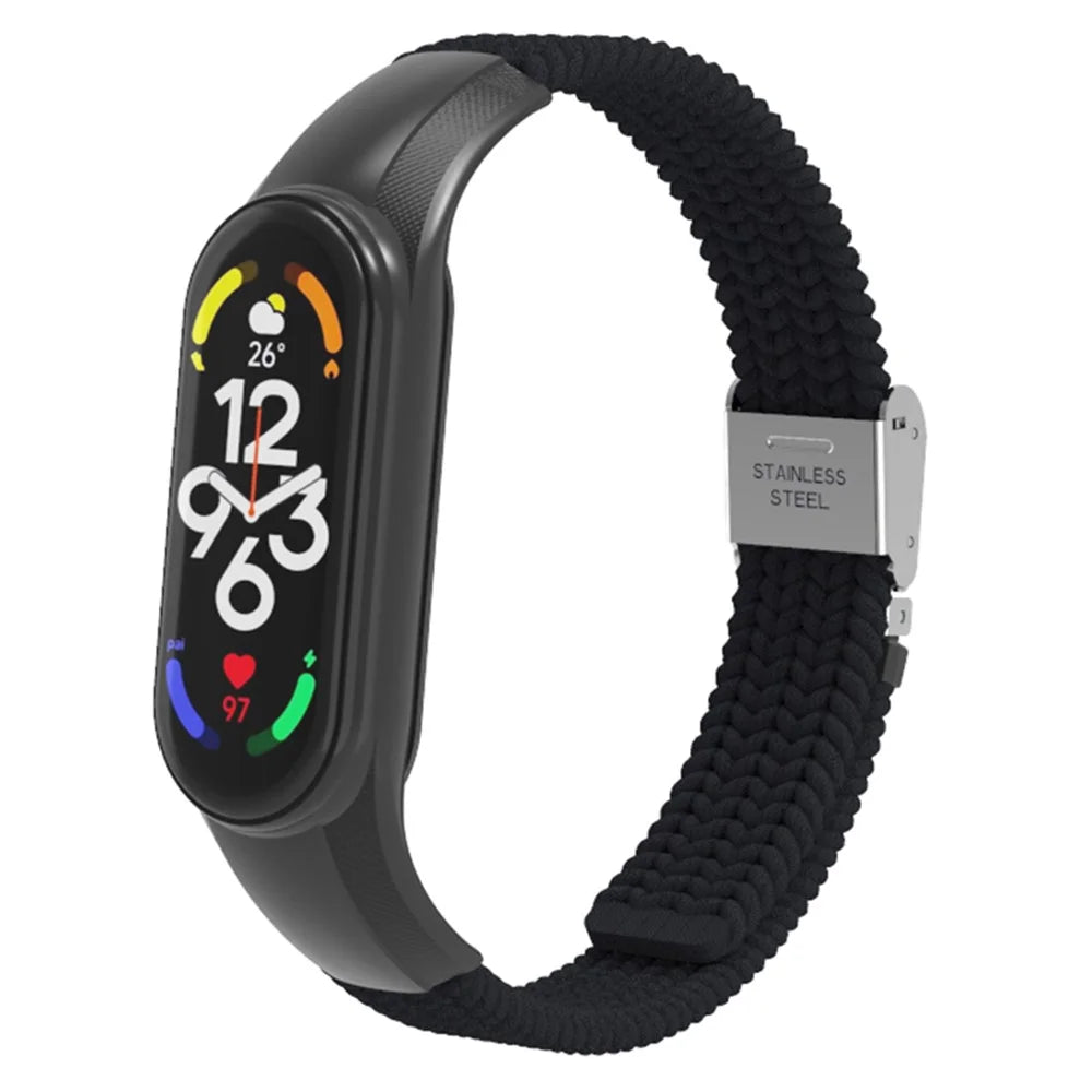 For Xiaomi Mi Band 7 Adjustable Nylon Braided Watch Band Replacement Wrist Strap with Stainless Steel Buckle - Black - 5