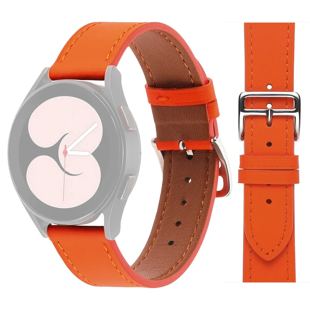 For Samsung Galaxy Watch4 40mm/44mm/Garmin Venu 2 Plus Watch Band 20mm Textured Genuine Leather Wrist Strap Replacement - Orange - 1