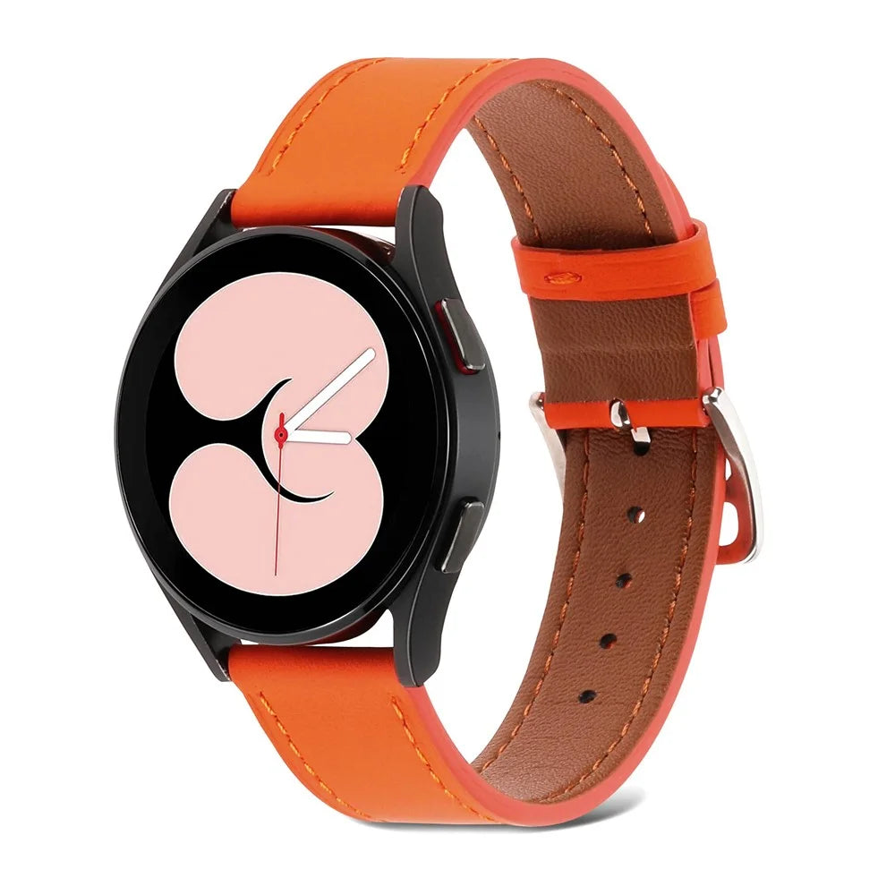 For Samsung Galaxy Watch4 40mm/44mm/Garmin Venu 2 Plus Watch Band 20mm Textured Genuine Leather Wrist Strap Replacement - Orange - 3