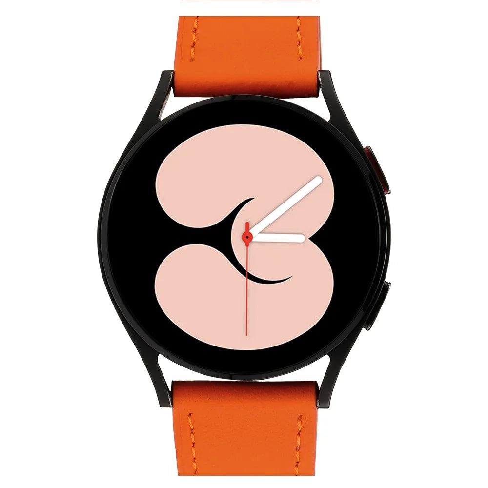 For Samsung Galaxy Watch4 40mm/44mm/Garmin Venu 2 Plus Watch Band 20mm Textured Genuine Leather Wrist Strap Replacement - Orange - 4