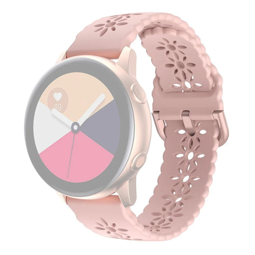 For Samsung Galaxy Watch4 40mm/44mm/Watch4 Classic 42mm/Garmin Venu 2 Plus Plum Blossom Silicone Band 20mm Soft Hollowed-out Sport Strap Wristband - Pink - 1