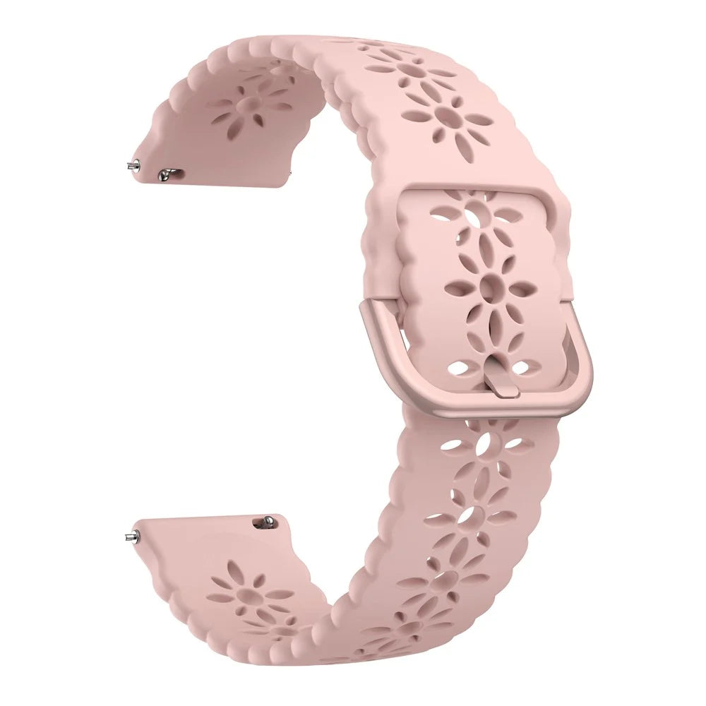 For Samsung Galaxy Watch4 40mm/44mm/Watch4 Classic 42mm/Garmin Venu 2 Plus Plum Blossom Silicone Band 20mm Soft Hollowed-out Sport Strap Wristband - Pink - 2
