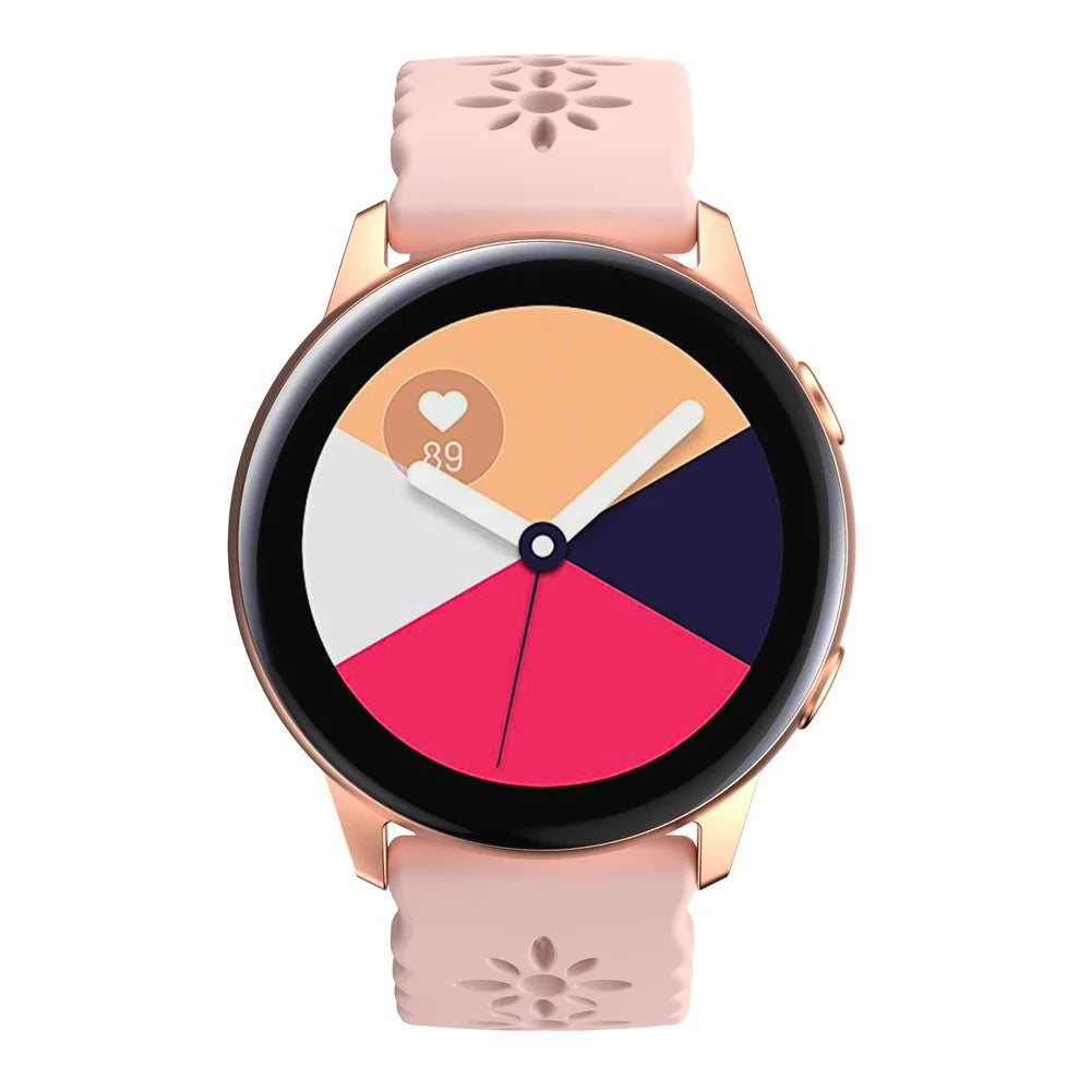 For Samsung Galaxy Watch4 40mm/44mm/Watch4 Classic 42mm/Garmin Venu 2 Plus Plum Blossom Silicone Band 20mm Soft Hollowed-out Sport Strap Wristband - Pink - 3