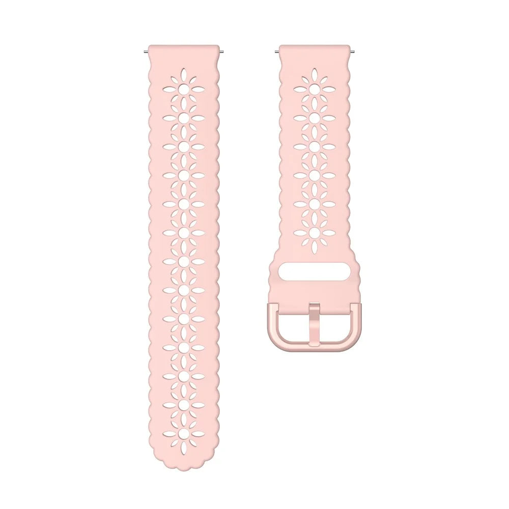 For Samsung Galaxy Watch4 40mm/44mm/Watch4 Classic 42mm/Garmin Venu 2 Plus Plum Blossom Silicone Band 20mm Soft Hollowed-out Sport Strap Wristband - Pink - 4