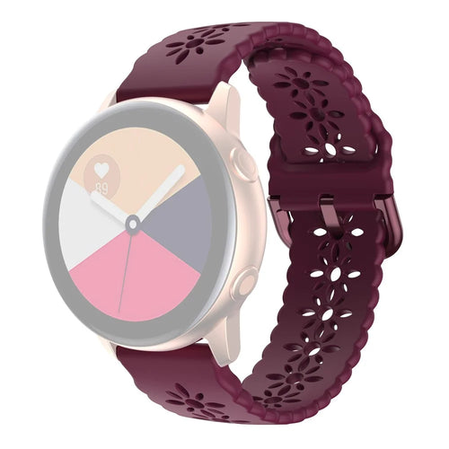 For Samsung Galaxy Watch3 45mm/Huawei Watch GT 3 Pro 46mm/Garmin Venu 2 Soft Silicone Sport Strap 22mm Hollowed-out Plum Blossom Replacement Wristband - Wine Red - 1