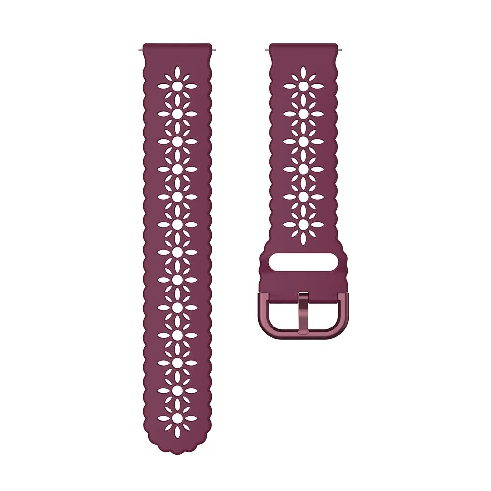For Samsung Galaxy Watch3 45mm/Huawei Watch GT 3 Pro 46mm/Garmin Venu 2 Soft Silicone Sport Strap 22mm Hollowed-out Plum Blossom Replacement Wristband - Wine Red - 4