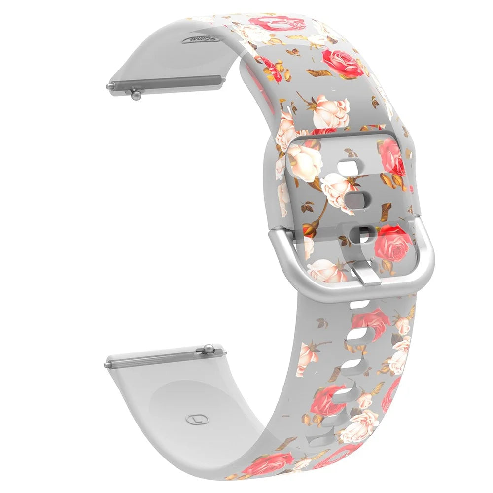 For Samsung Galaxy Watch3 45mm/Huawei Watch GT 3 Pro 46mm/Garmin Venu 2 Silicone Watch Band 22mm Pattern Printed Bracelet Strap Replacement - Red/Pink Flowers - 1