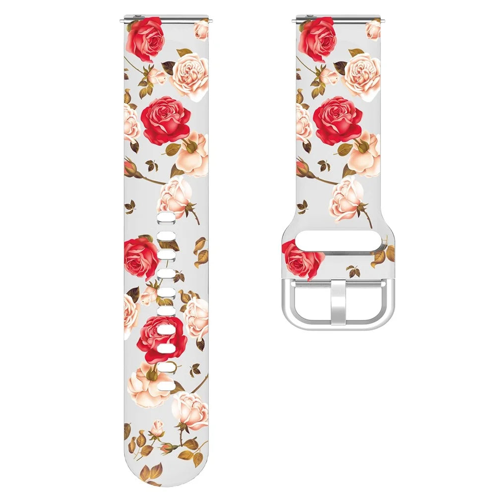 For Samsung Galaxy Watch3 45mm/Huawei Watch GT 3 Pro 46mm/Garmin Venu 2 Silicone Watch Band 22mm Pattern Printed Bracelet Strap Replacement - Red/Pink Flowers - 2