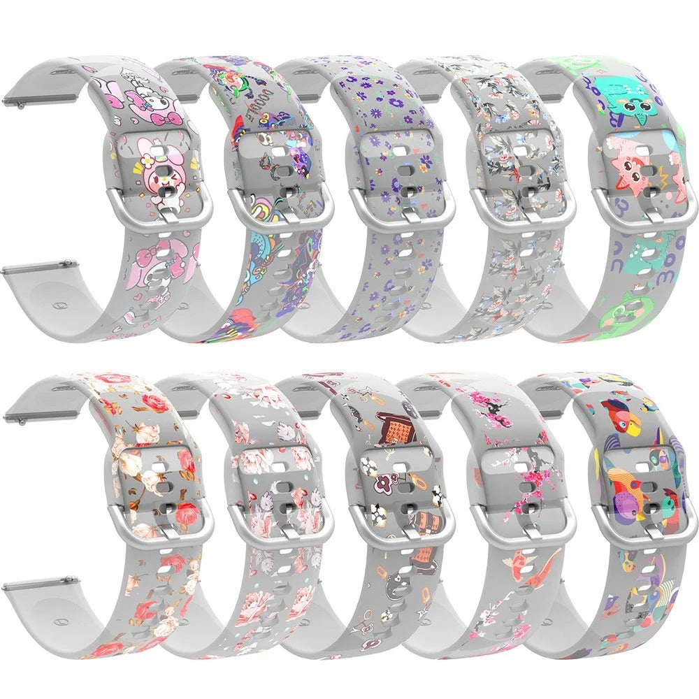 For Samsung Galaxy Watch3 45mm/Huawei Watch GT 3 Pro 46mm/Garmin Venu 2 Silicone Watch Band 22mm Pattern Printed Bracelet Strap Replacement - Red/Pink Flowers - 3