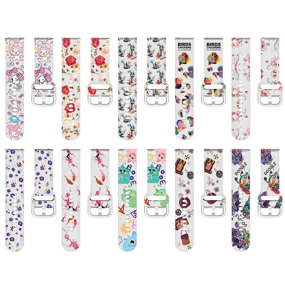 For Samsung Galaxy Watch3 45mm/Huawei Watch GT 3 Pro 46mm/Garmin Venu 2 Silicone Watch Band 22mm Pattern Printed Bracelet Strap Replacement - Red/Pink Flowers - 4