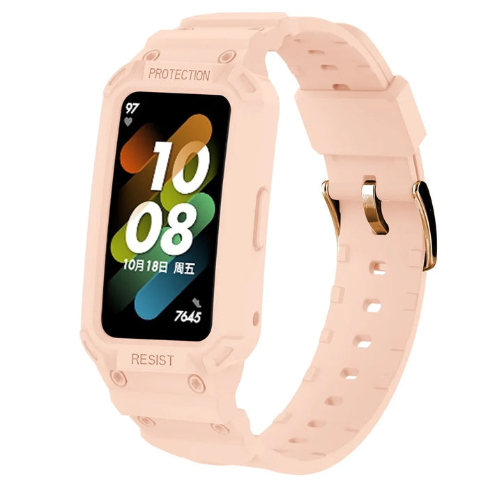 For Honor Band 6/Huawei Band 6/7 Replacement TPU Watch Band Adjustable Wrist Strap + Watch Case - Pink - 1