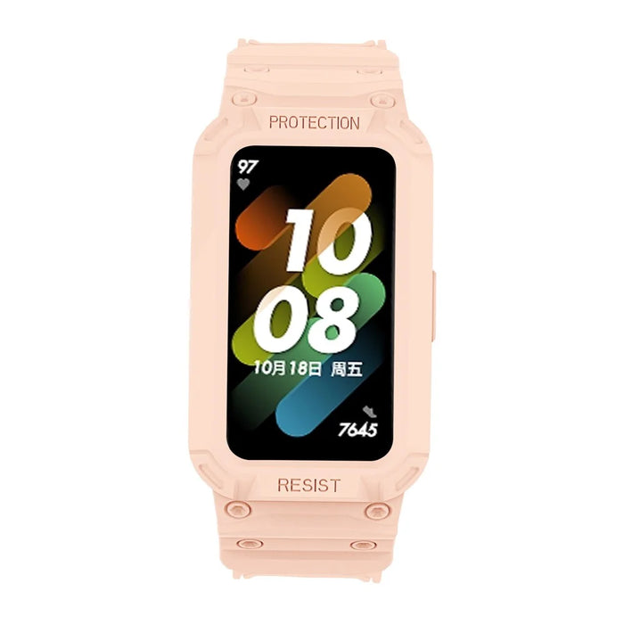 For Honor Band 6/Huawei Band 6/7 Replacement TPU Watch Band Adjustable Wrist Strap + Watch Case - Pink - 3