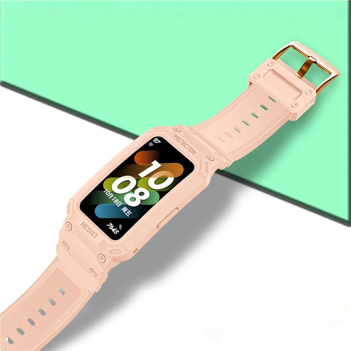For Honor Band 6/Huawei Band 6/7 Replacement TPU Watch Band Adjustable Wrist Strap + Watch Case - Pink - 7