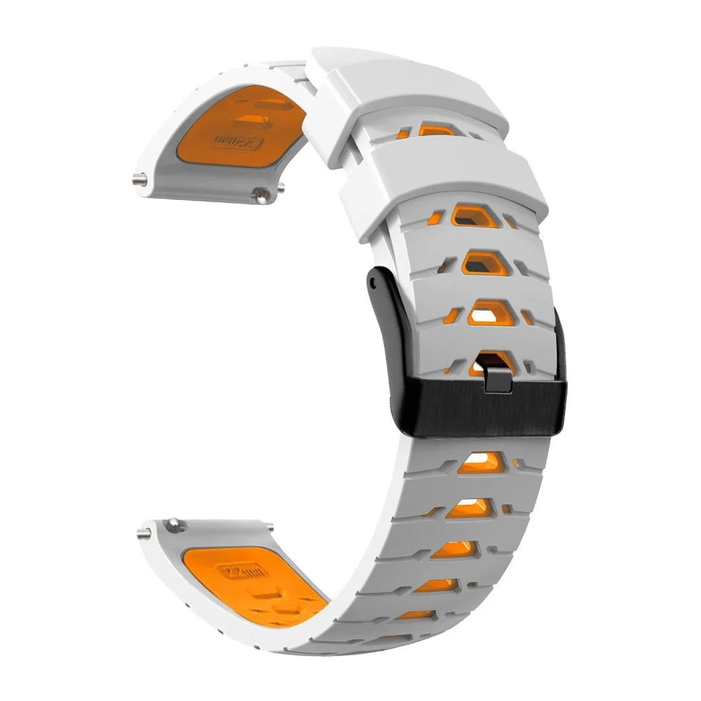 For Samsung Galaxy Watch4 40mm/44mm/Garmin Venu 2 Plus 20mm Silicone Watch Strap Dual Color Wrist Band with Trapezoid Three Row Holes - White/Orange - 3