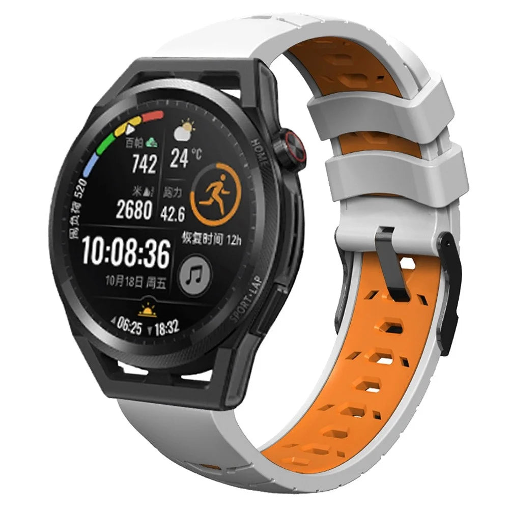 For Samsung Galaxy Watch4 40mm/44mm/Garmin Venu 2 Plus 20mm Silicone Watch Strap Dual Color Wrist Band with Trapezoid Three Row Holes - White/Orange - 5