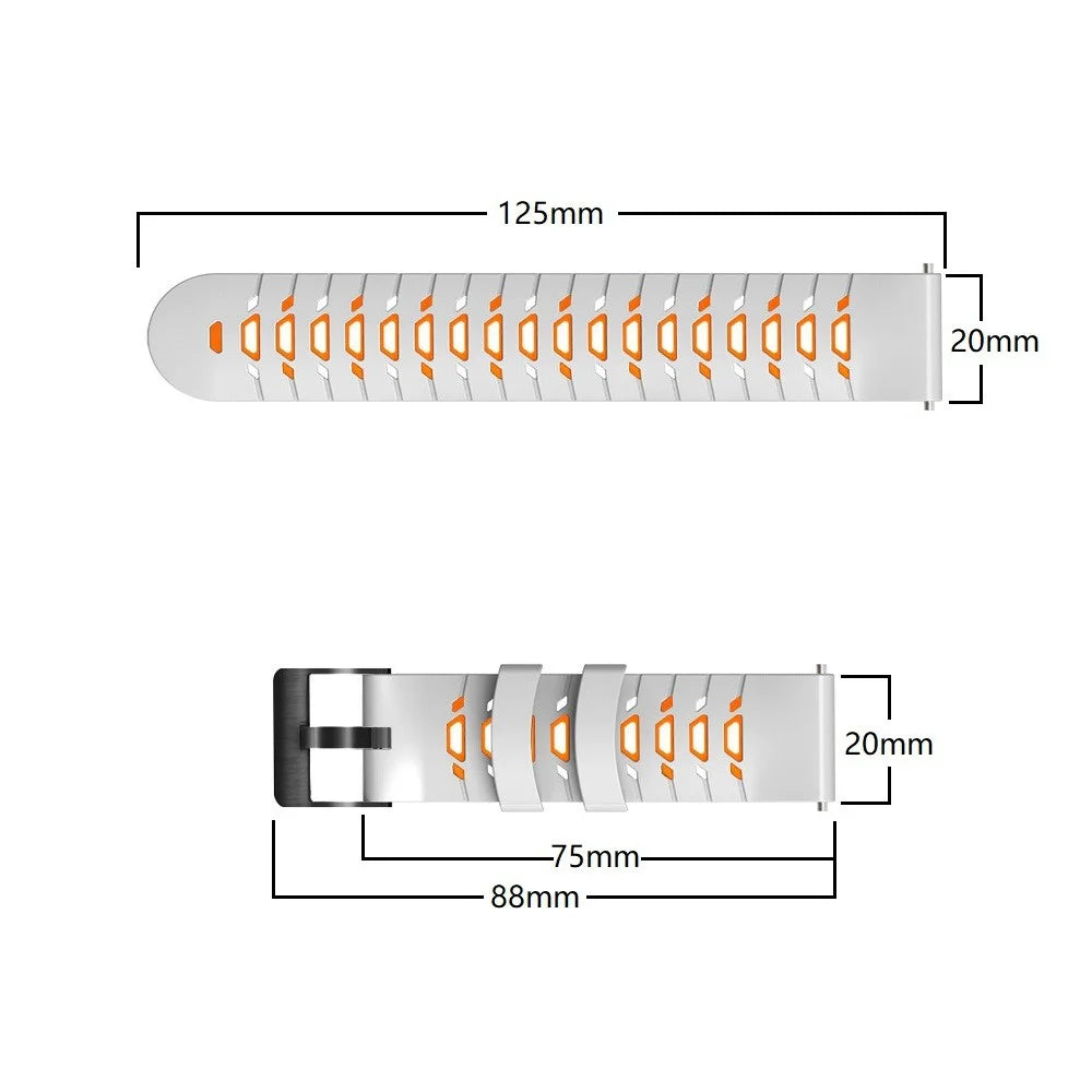 For Samsung Galaxy Watch4 40mm/44mm/Garmin Venu 2 Plus 20mm Silicone Watch Strap Dual Color Wrist Band with Trapezoid Three Row Holes - White/Orange - 6