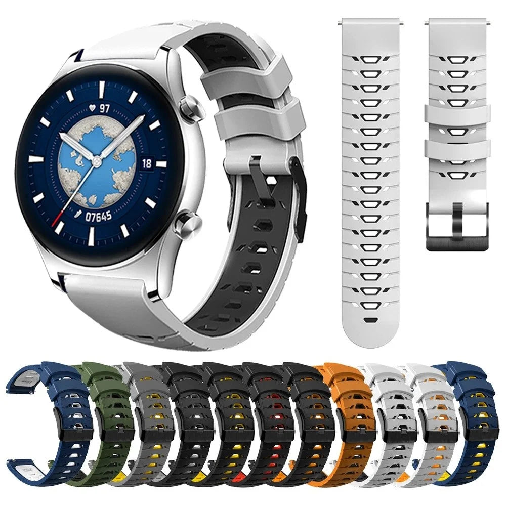 For Samsung Galaxy Watch4 40mm/44mm/Garmin Venu 2 Plus 20mm Silicone Watch Strap Dual Color Wrist Band with Trapezoid Three Row Holes - White/Orange - 7