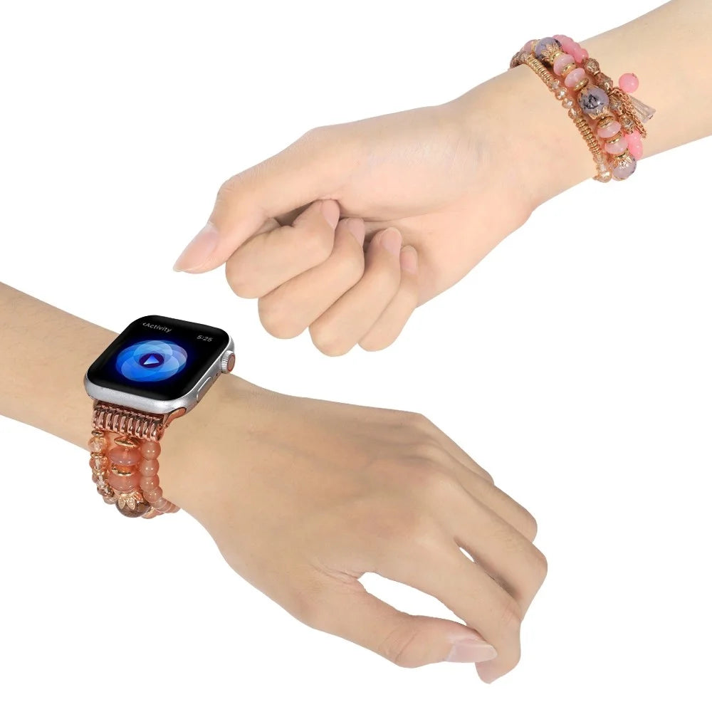For Apple Watch Ultra 3 2 1 49mm / Series 11 10 46mm / 9 8 7 45mm / SE3 SE2 SE 6 5 4 44mm / 3 2 1 42mm Agate + Stainless Steel Watch Strap Bracelet Replacement Smart Watch Band - Coffee - 2
