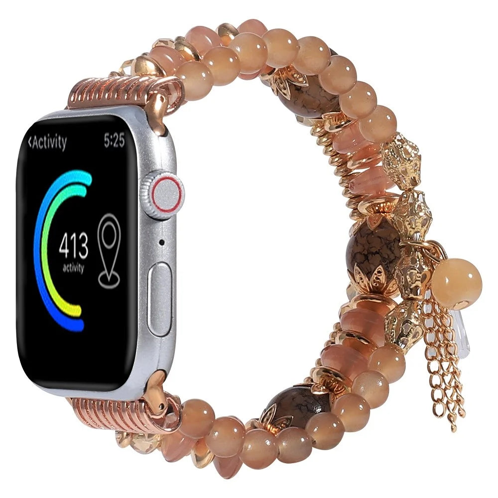For Apple Watch Ultra 3 2 1 49mm / Series 11 10 46mm / 9 8 7 45mm / SE3 SE2 SE 6 5 4 44mm / 3 2 1 42mm Agate + Stainless Steel Watch Strap Bracelet Replacement Smart Watch Band - Coffee - 4