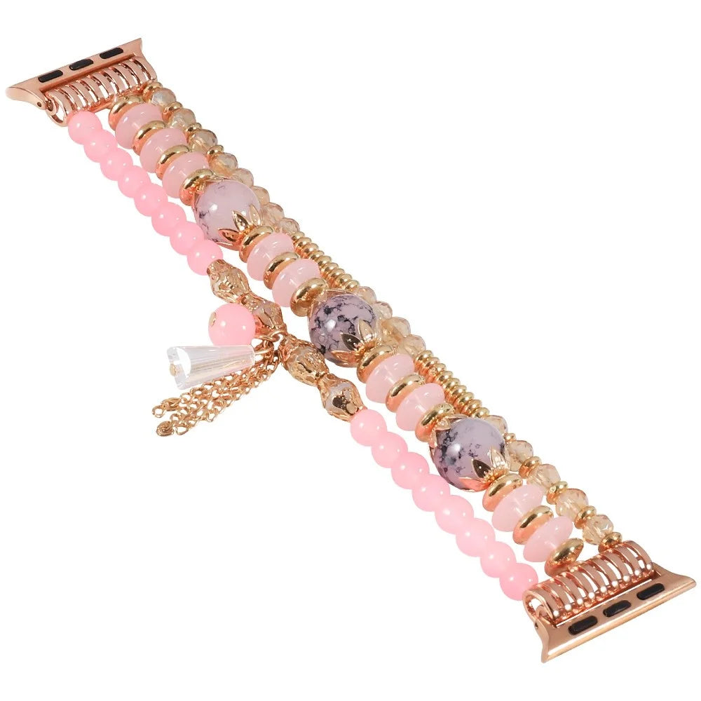 For Apple Watch Series 11 10 42mm / 9 8 7 41mm / SE3 SE2 SE 6 5 4 40mm / 3 2 1 38mm Stylish Agate + Stainless Steel Bracelet Watch Strap Watch Band - Pink - 3