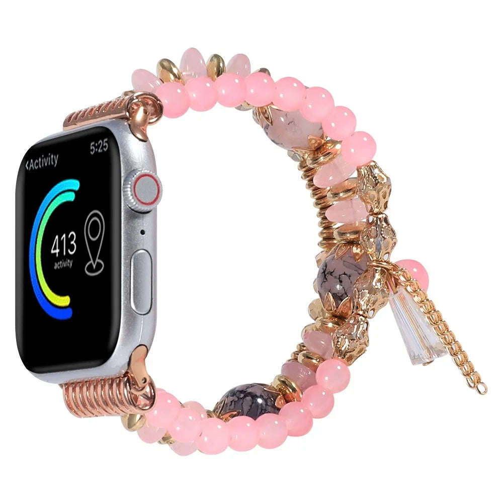 For Apple Watch Series 11 10 42mm / 9 8 7 41mm / SE3 SE2 SE 6 5 4 40mm / 3 2 1 38mm Stylish Agate + Stainless Steel Bracelet Watch Strap Watch Band - Pink - 4