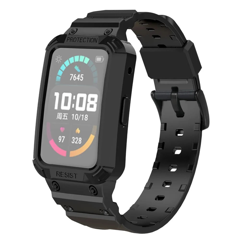 For Huawei Watch Fit/Honor Watch ES Soft TPU Watch Band Adjustable Wrist Strap Replacement + Watch Case - Black - 1