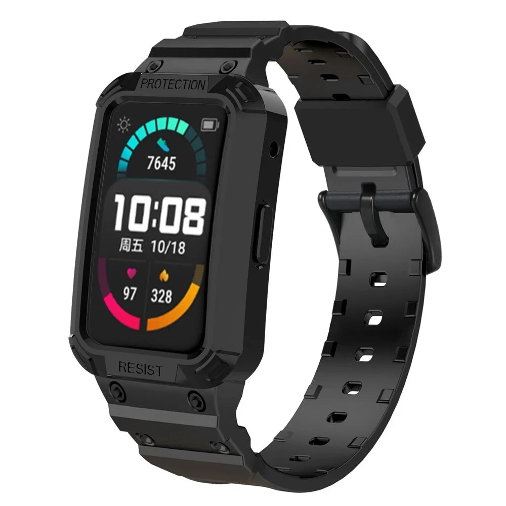 For Huawei Watch Fit/Honor Watch ES Soft TPU Watch Band Adjustable Wrist Strap Replacement + Watch Case - Black - 2