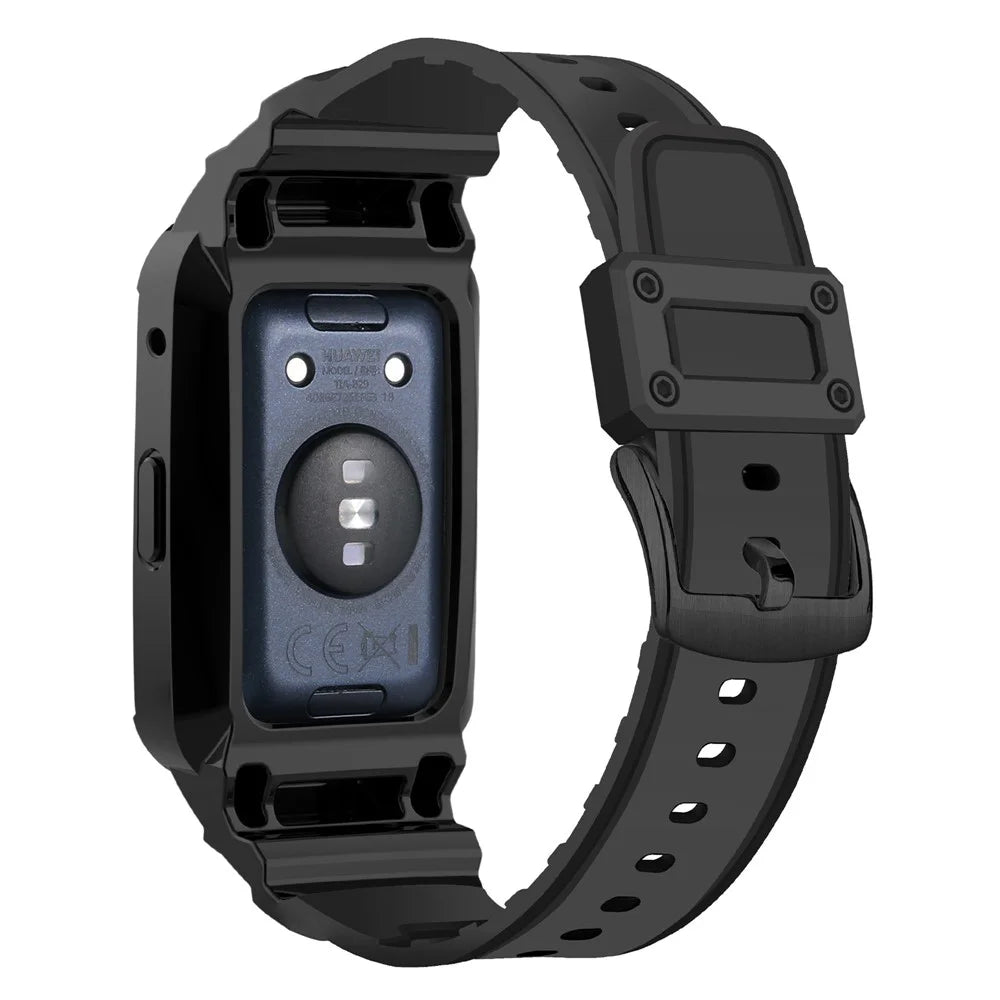 For Huawei Watch Fit/Honor Watch ES Soft TPU Watch Band Adjustable Wrist Strap Replacement + Watch Case - Black - 3
