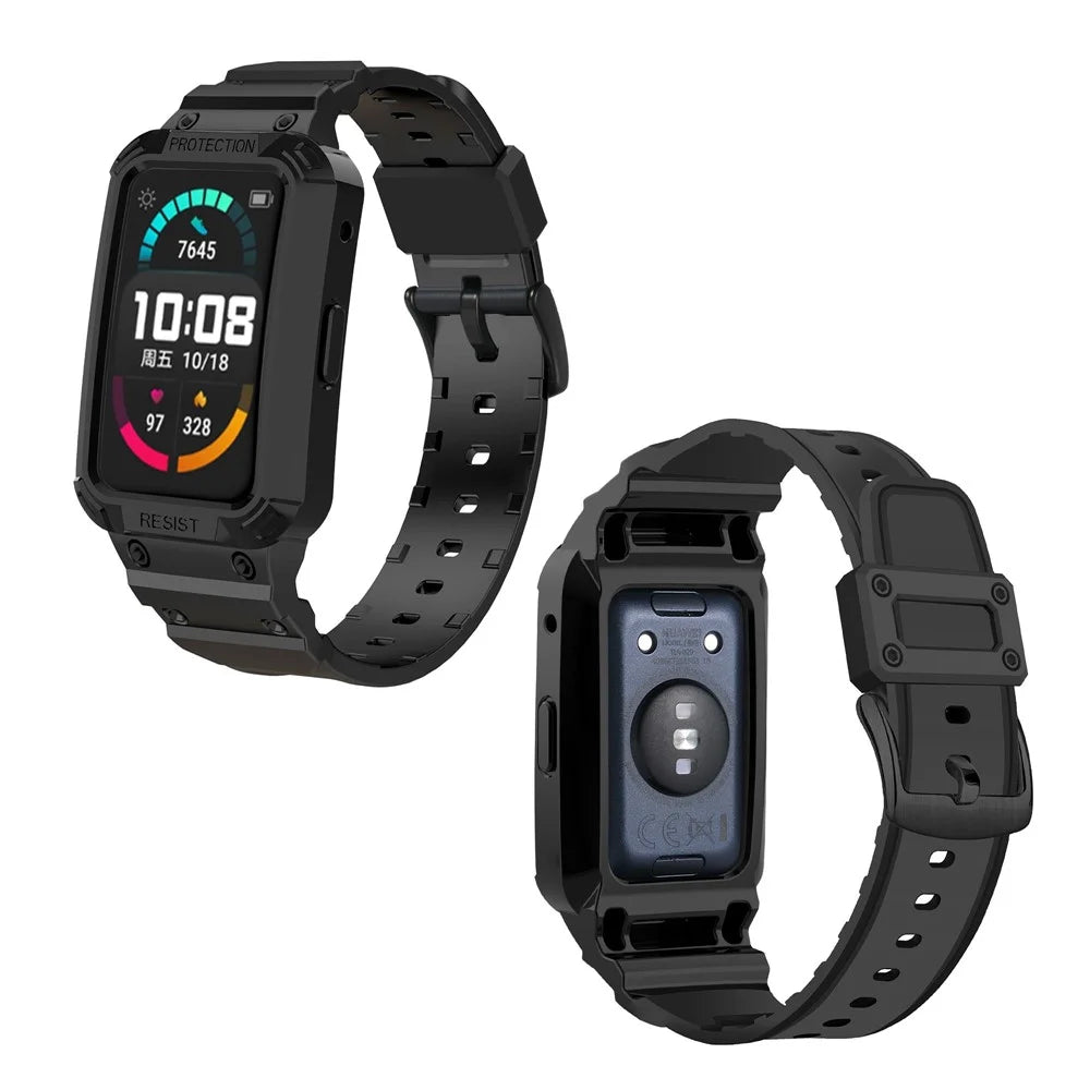 For Huawei Watch Fit/Honor Watch ES Soft TPU Watch Band Adjustable Wrist Strap Replacement + Watch Case - Black - 5