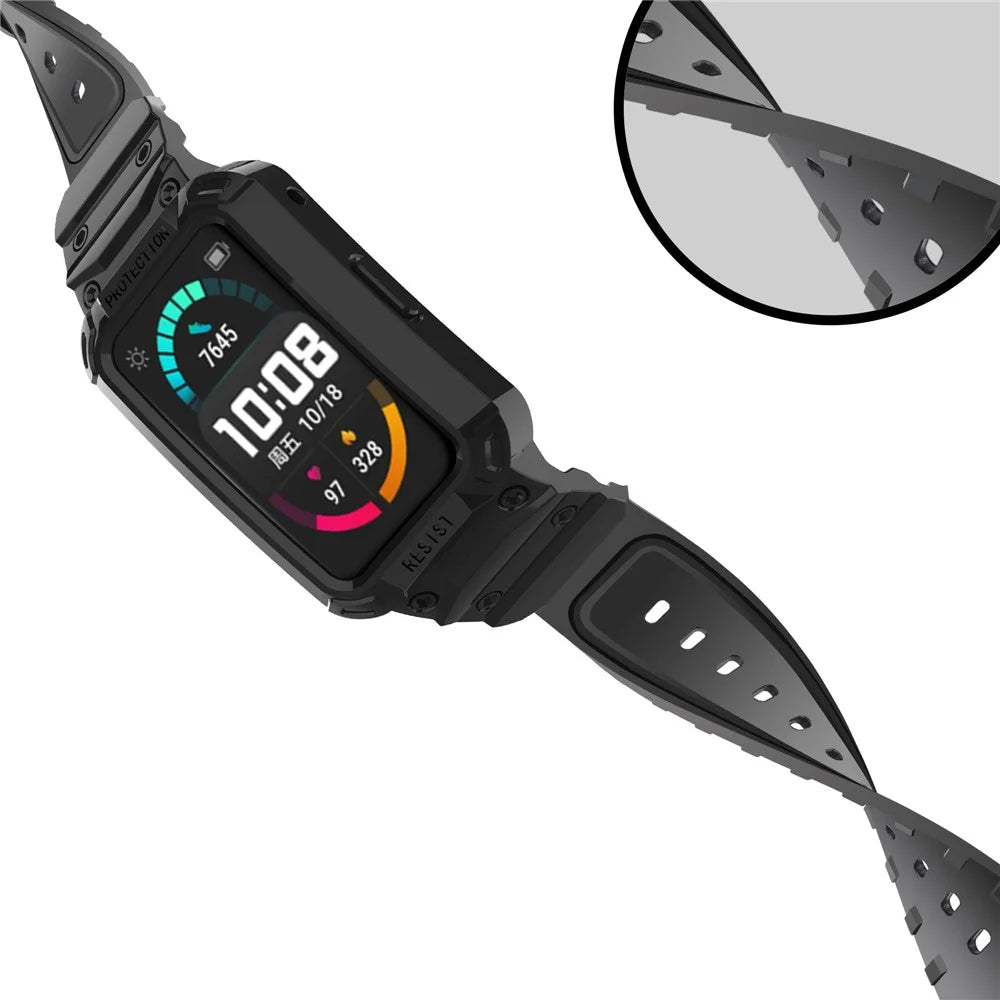 For Huawei Watch Fit/Honor Watch ES Soft TPU Watch Band Adjustable Wrist Strap Replacement + Watch Case - Black - 6