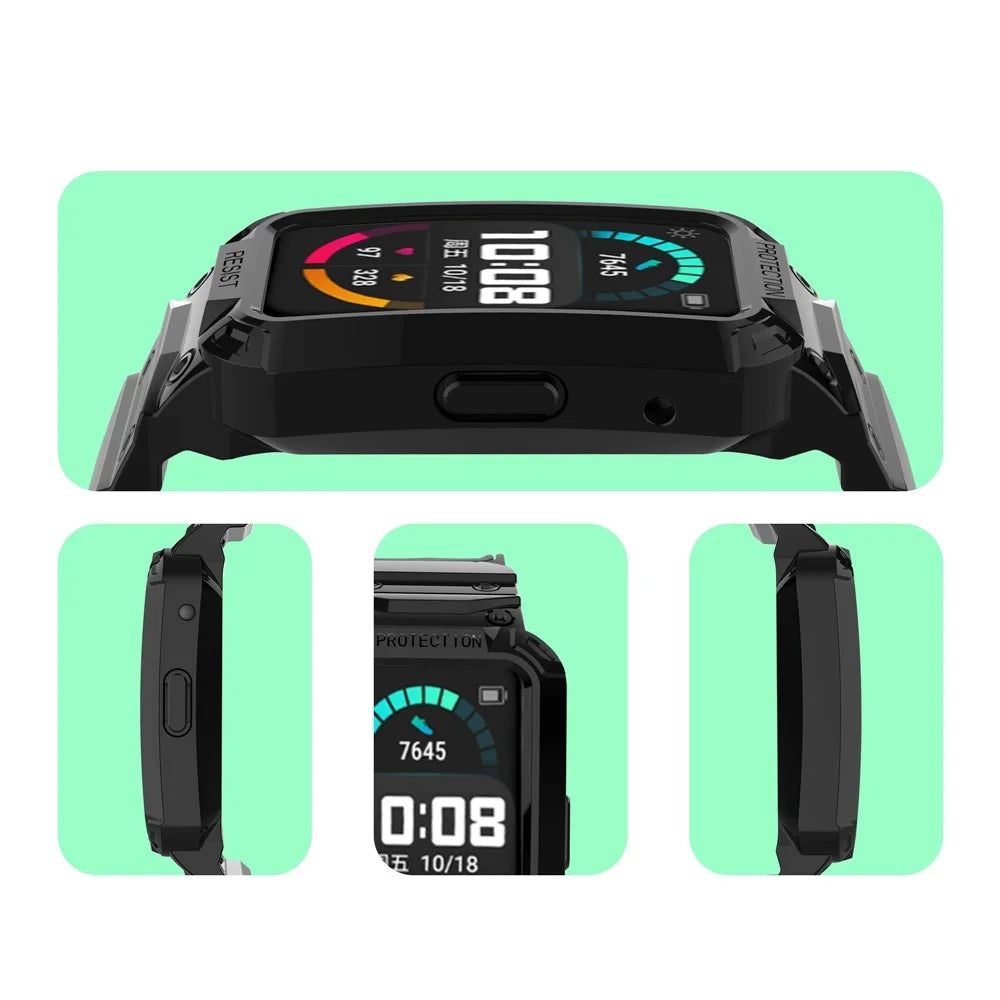 For Huawei Watch Fit/Honor Watch ES Soft TPU Watch Band Adjustable Wrist Strap Replacement + Watch Case - Black - 7