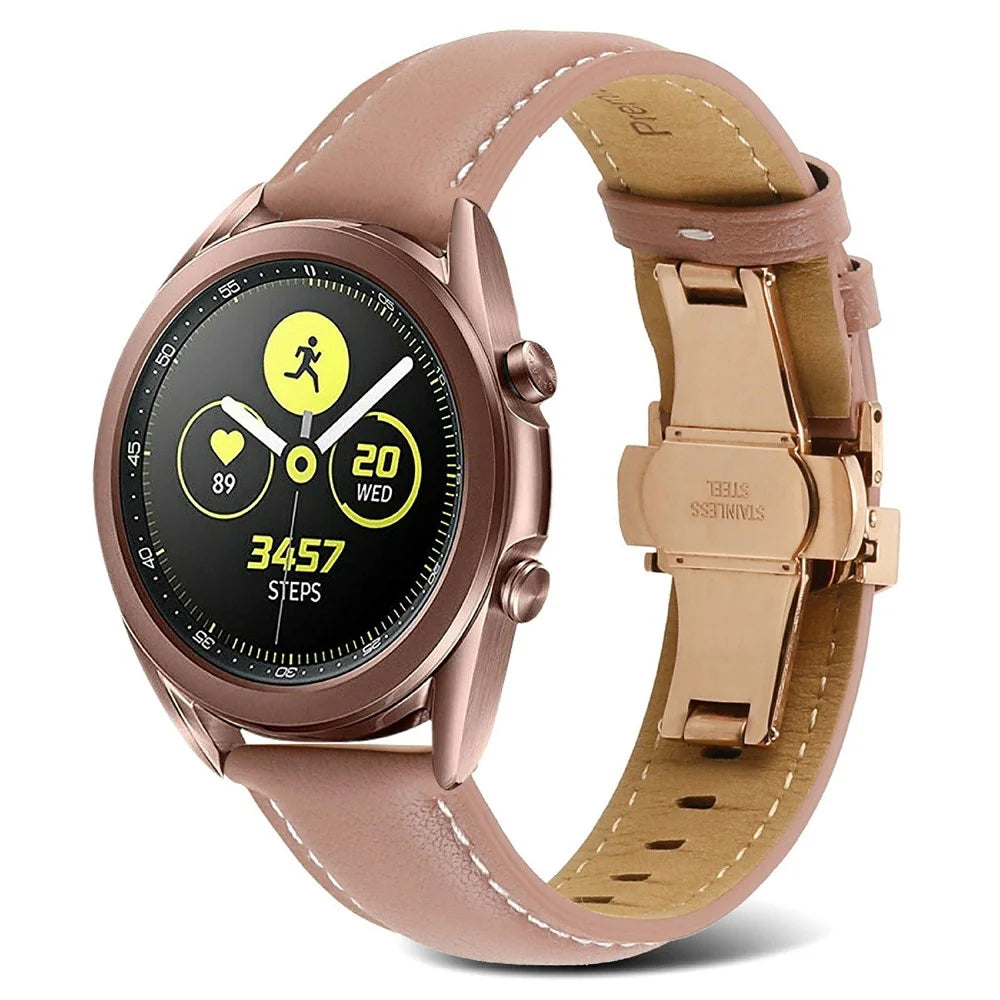 For Huawei Watch GT 3 Pro 46mm/Garmin Venu 2 22mm Stitching Line Genuine Leather Watch Band Strap Replacement - Deep Pink - 2