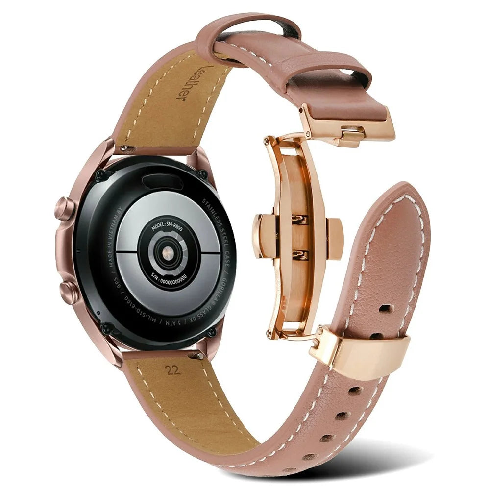 For Huawei Watch GT 3 Pro 46mm/Garmin Venu 2 22mm Stitching Line Genuine Leather Watch Band Strap Replacement - Deep Pink - 3